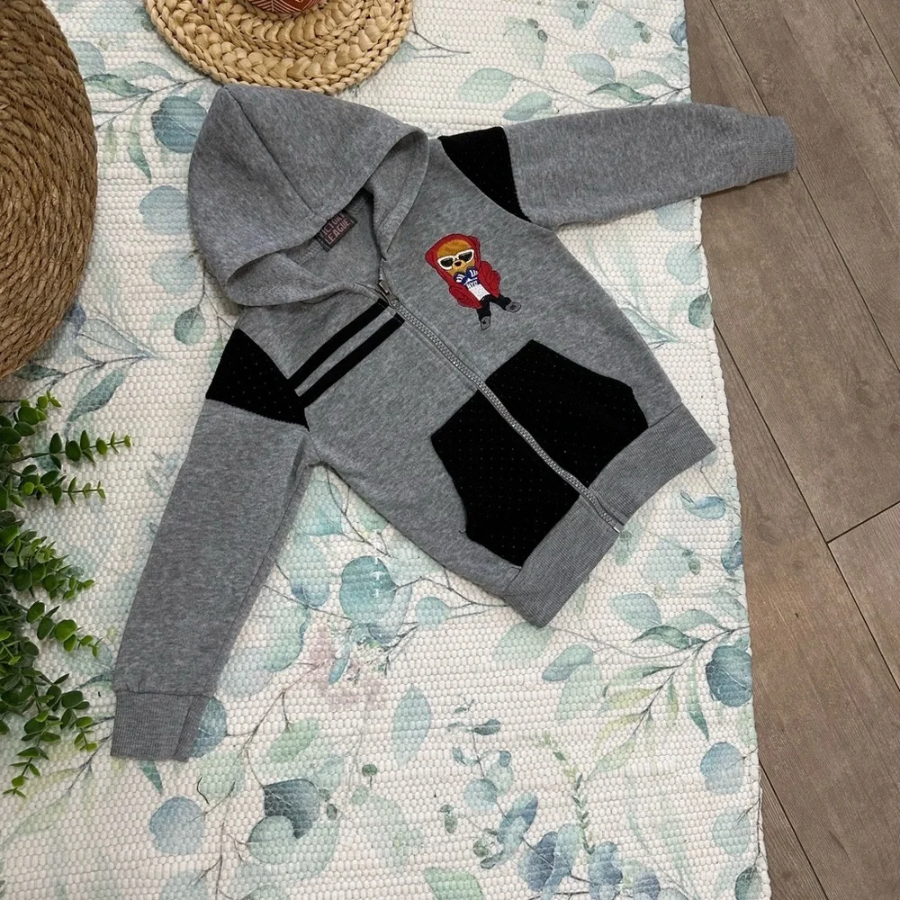 Victory League Toddler Boy Full Zip Cozy Bear Embroidered Graphic Hoodie Size 2T